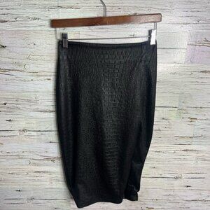 ASTR Sexy Croc Textured Faux Leather Pencil Skirt zipper slit size small  black